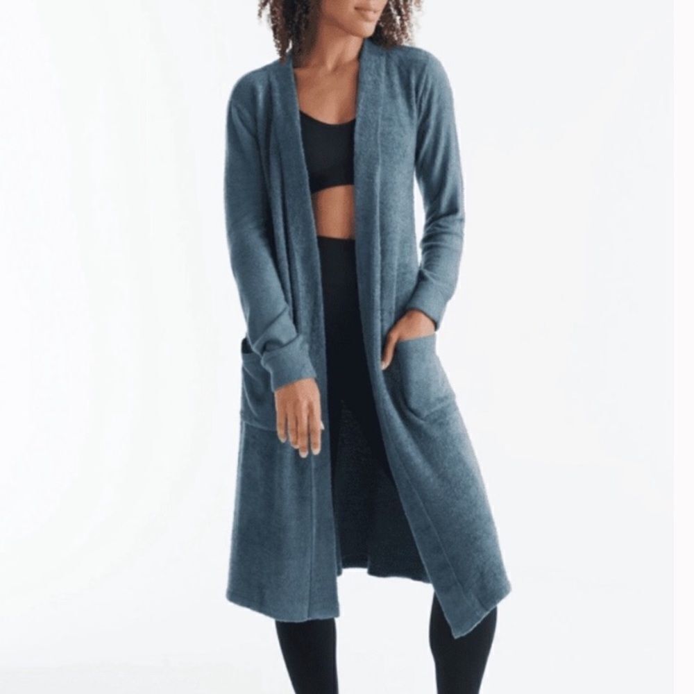 Knix cozzzy cardigan open front side slit pocket blue
